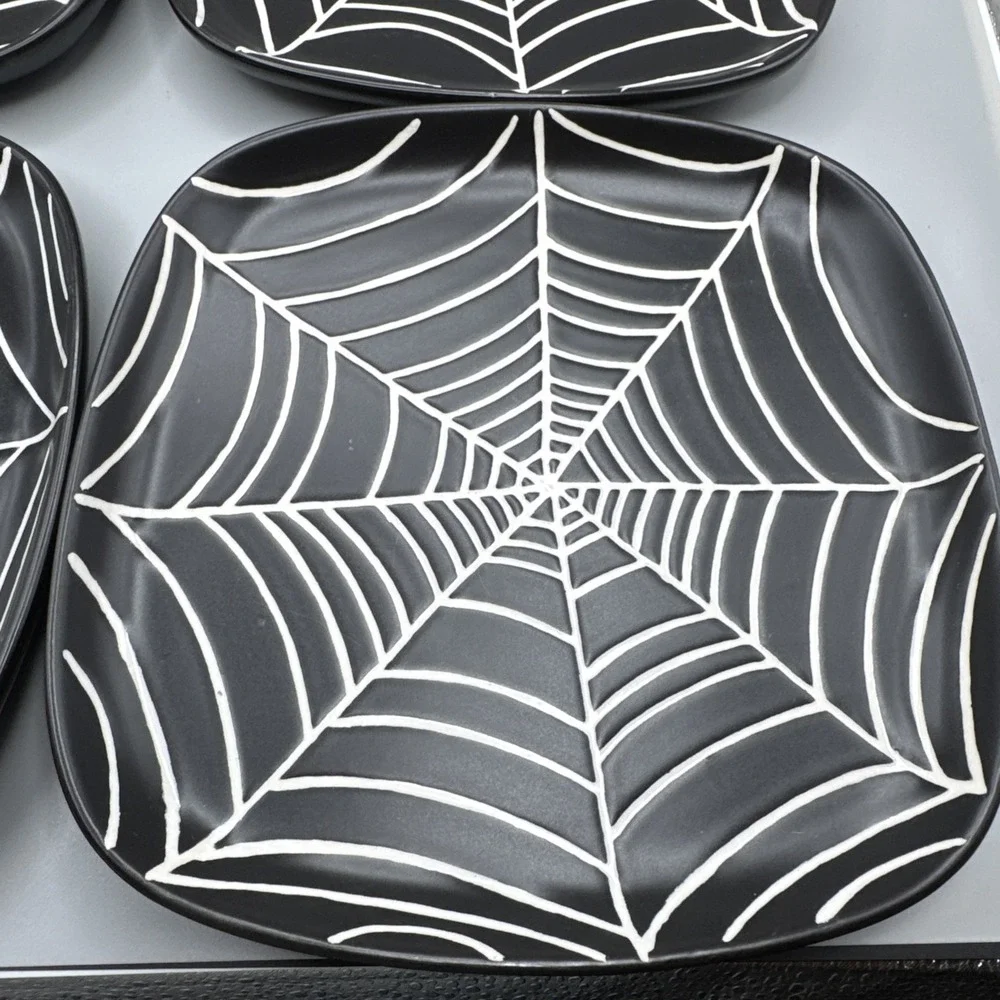Pottery Barn Halloween Plates‎ Set 4 Spiderweb Spider Web Dessert Salad Side